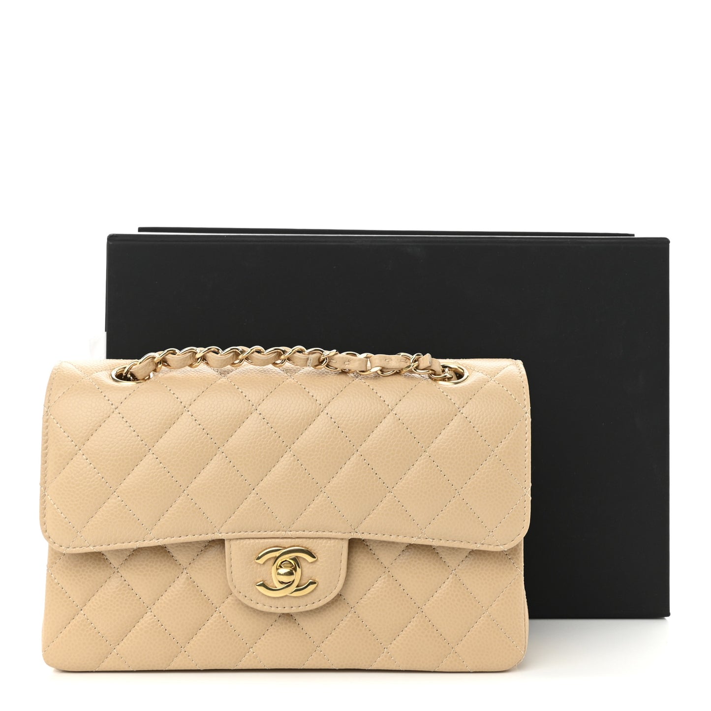 Caviar Quilted Small Double Flap Beige