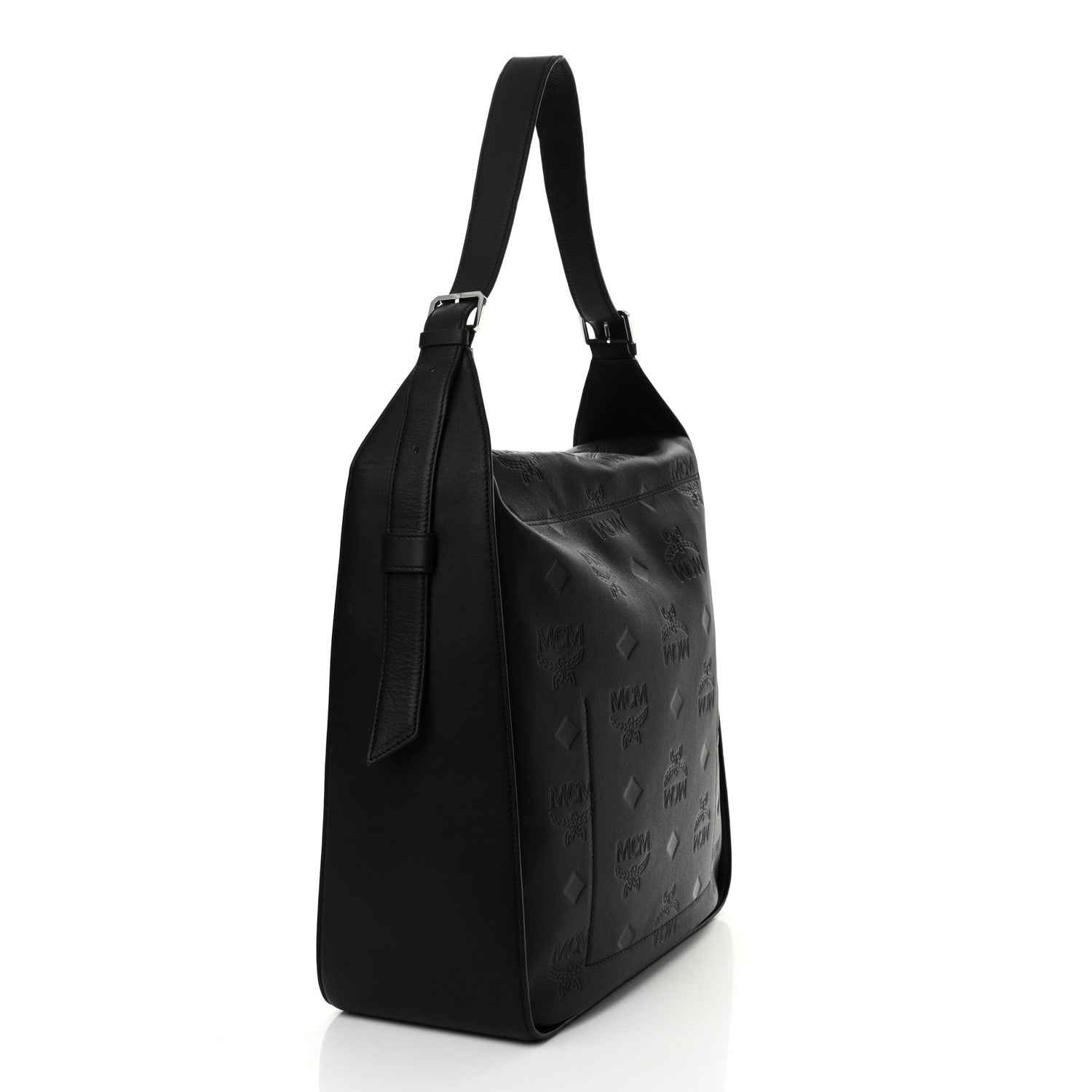MCM Calfskin Ottomar Monogram Large Aren Flap Hobo Black 3 of 9