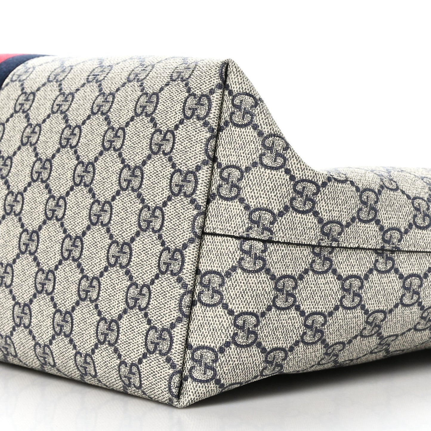 GG Supreme Monogram Textured Calfskin Web Medium Ophidia Shopping Tote Beige Blue
