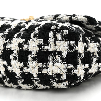 Chanel Tweed Quilted Large Chanel 19 Flap Black Ecru White 10 of 10