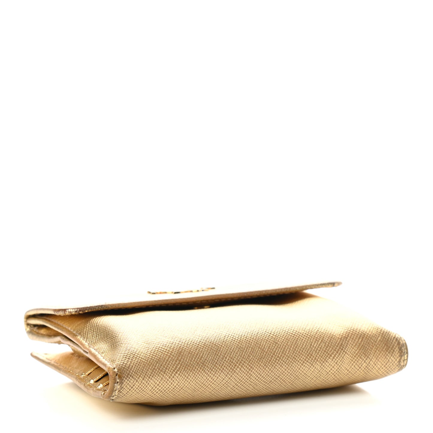 Metallic Saffiano Compact Flap Wallet Gold
