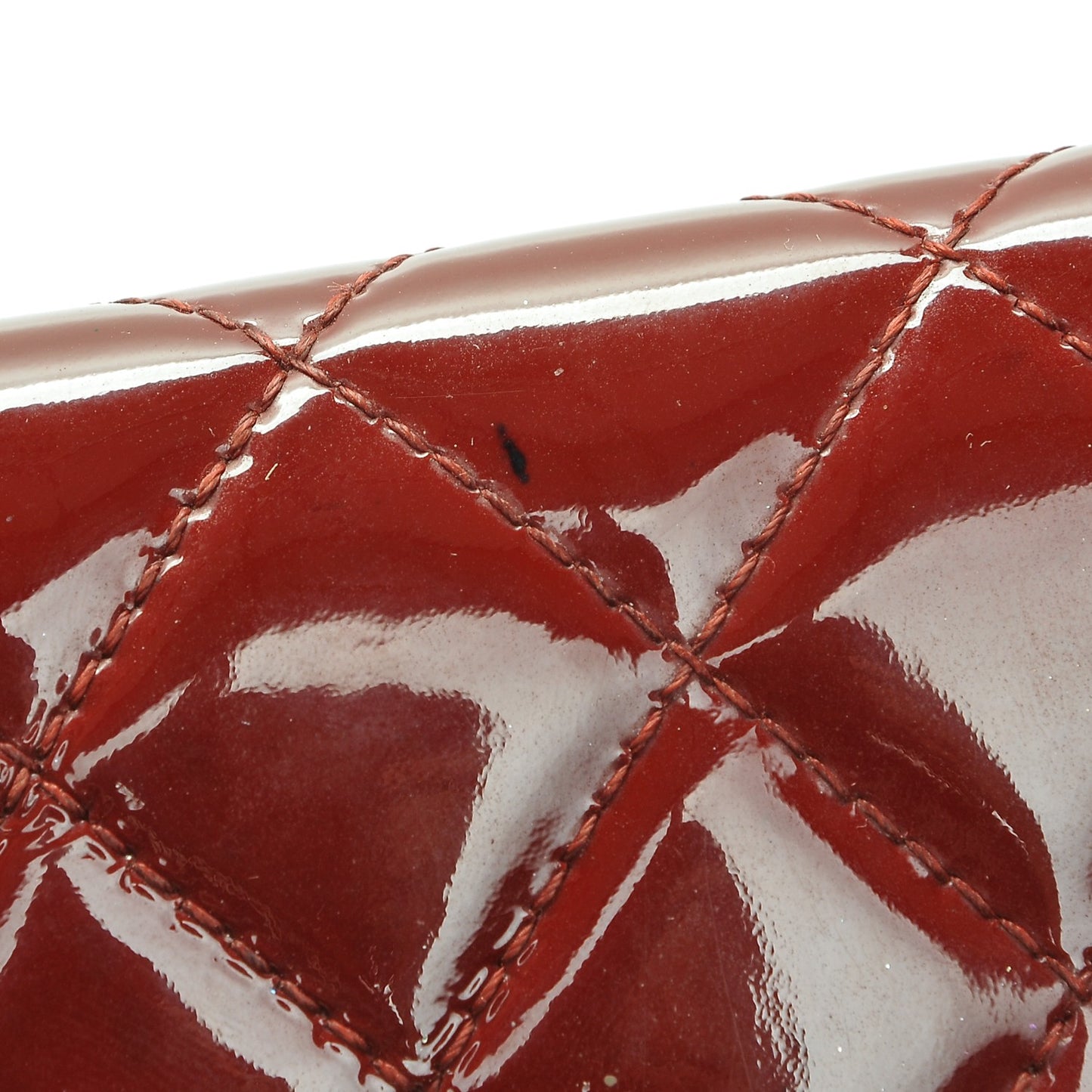 Patent Calfskin Quilted Large Brilliant Flap Wallet Dark Red