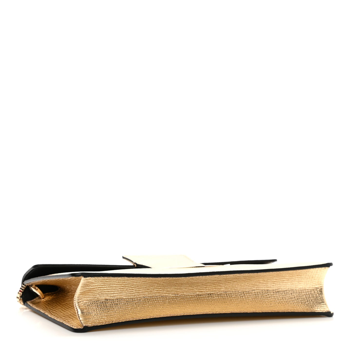 Metallic Hammered Calfskin Thalia Clutch With Chain Gold