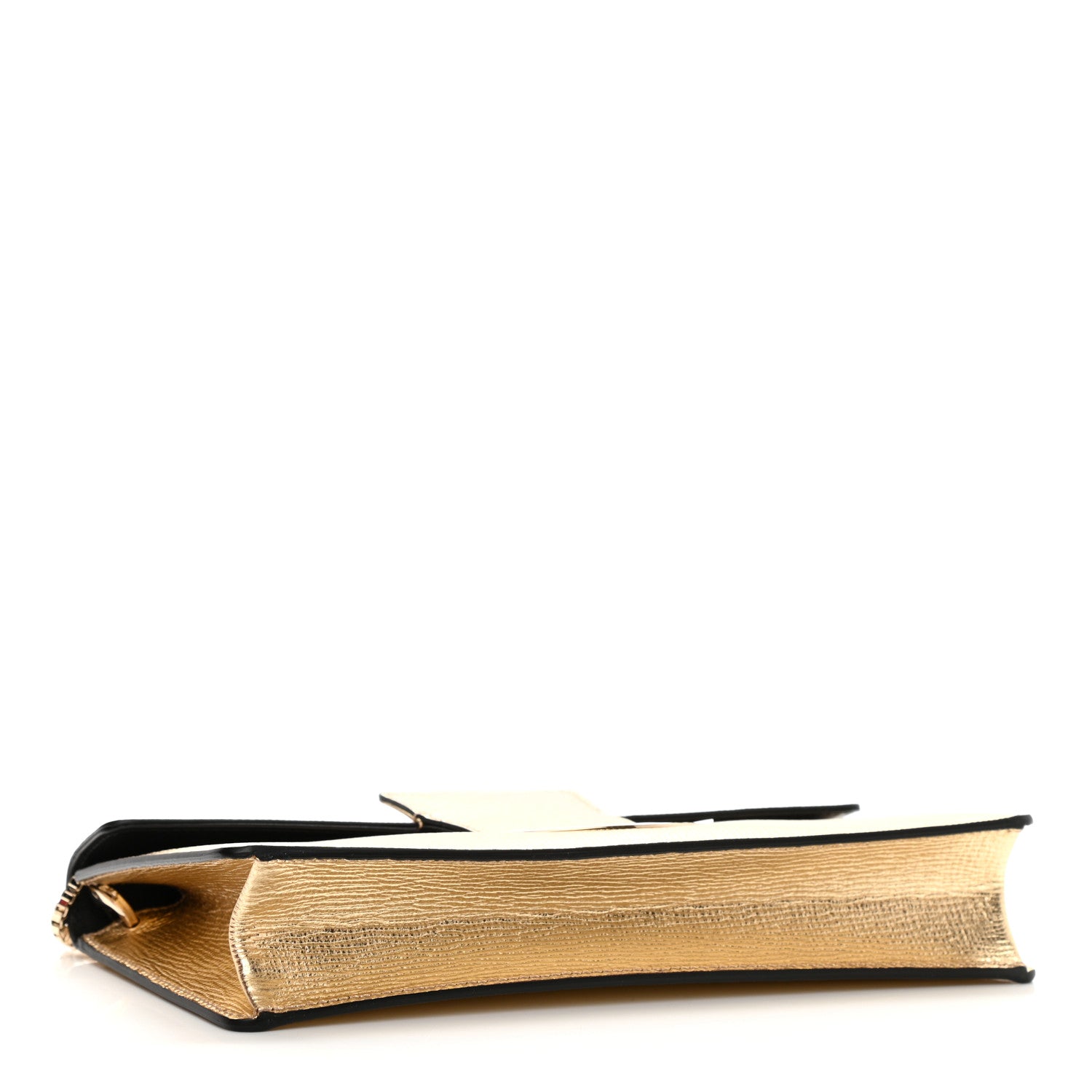 Salvatore Ferragamo Metallic Hammered Calfskin Thalia Clutch With Chain Gold 3 of 6