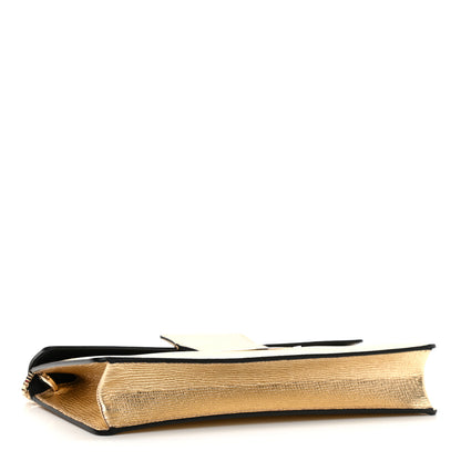 Salvatore Ferragamo Metallic Hammered Calfskin Thalia Clutch With Chain Gold 3 of 6