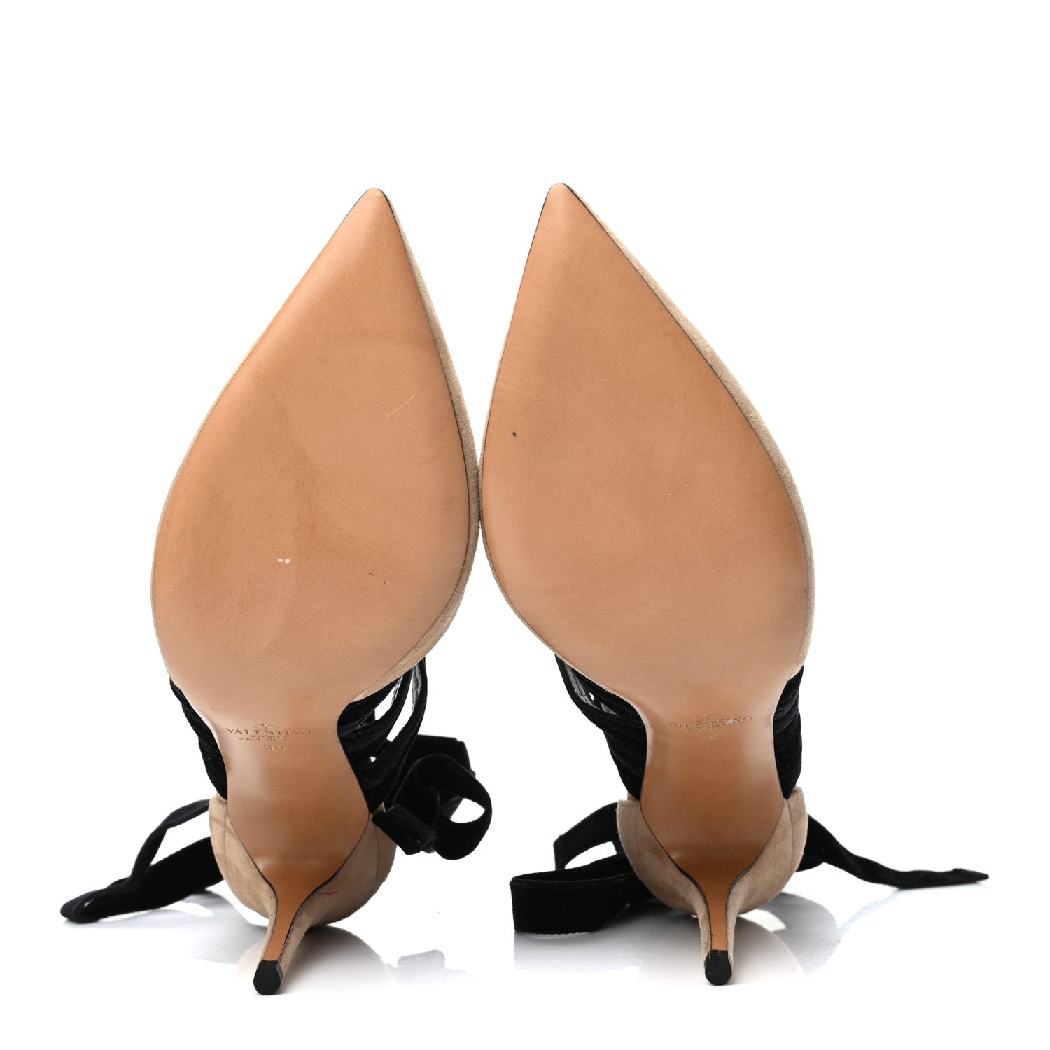Valentino Garavani Suede Velvet Lace Up Pumps 39 Beige Black 5 of 7