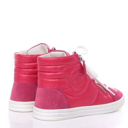 Chanel Calfskin Pearl High Top CC Sneakers 36.5 Fuchsia 4 of 10