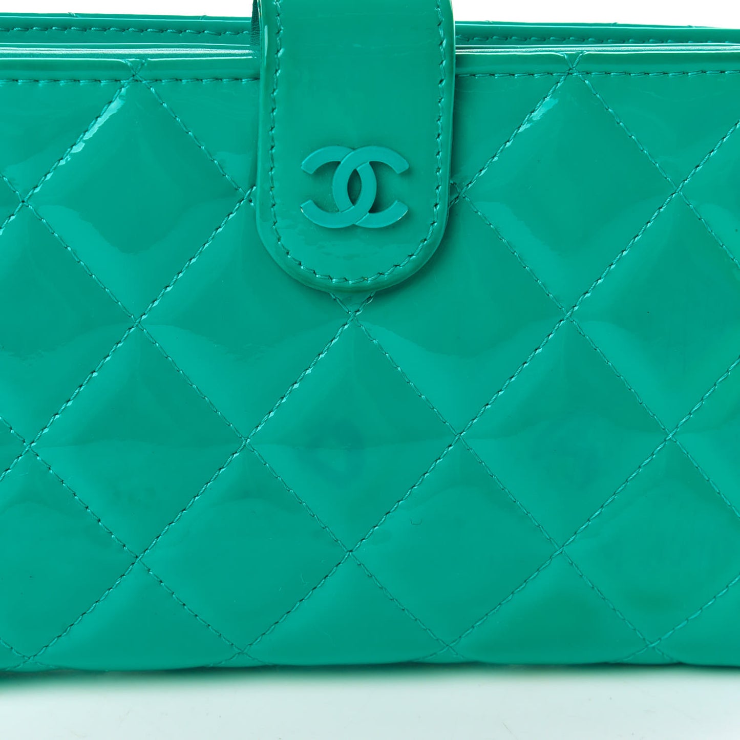 Patent Quilted Zip Pocket Wallet Turquoise