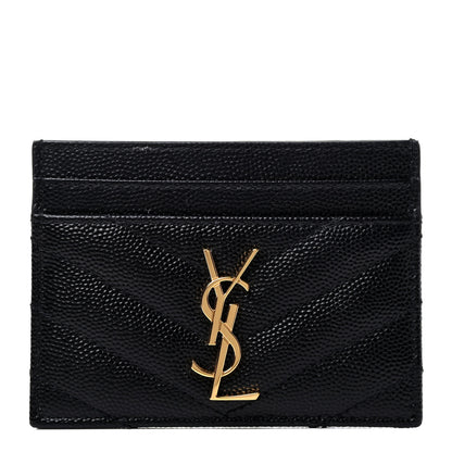 Saint Laurent Grain De Poudre Matelasse Chevron Monogram Credit Card Case Black 1 of 4