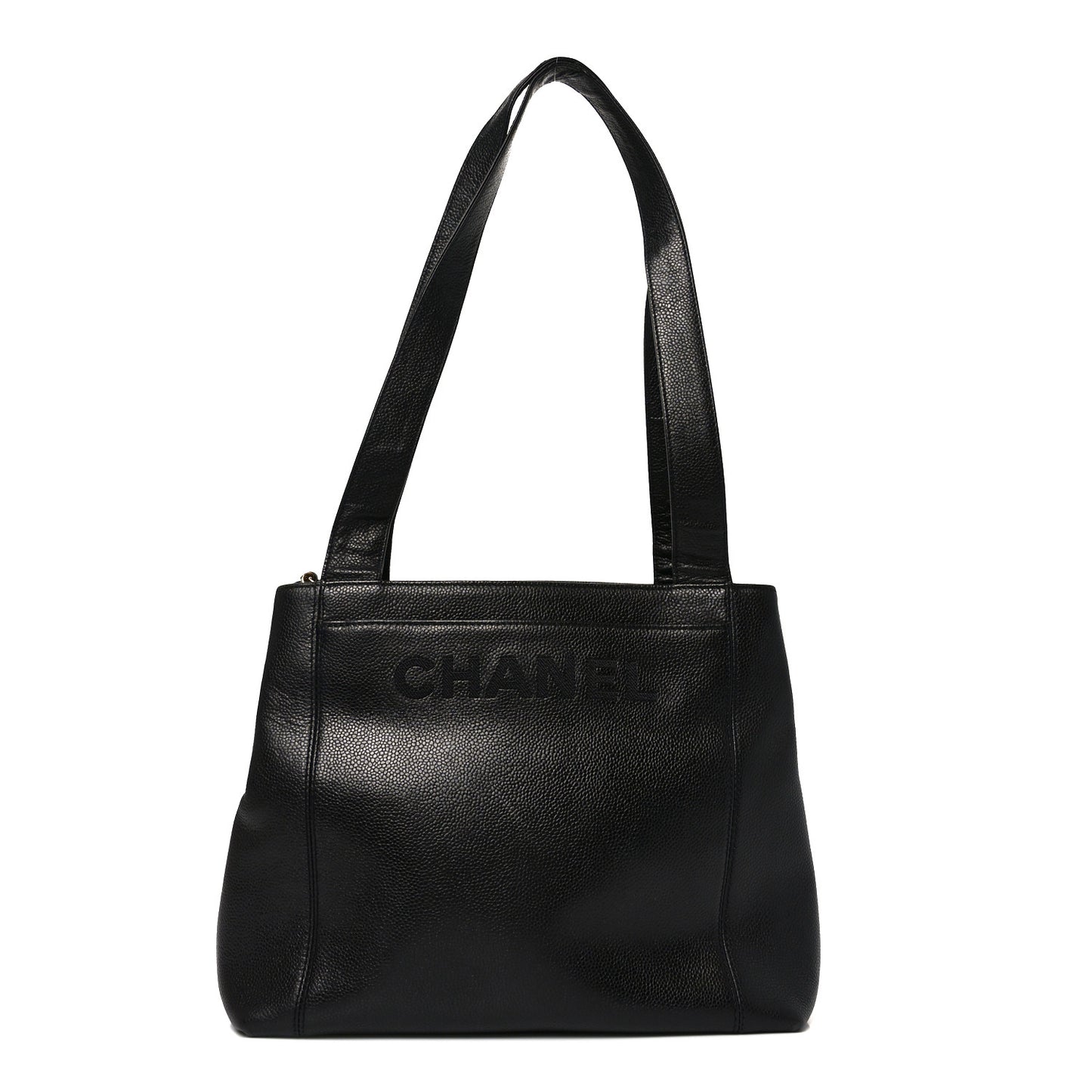 Caviar Embroidered Logo Shoulder Bag Black