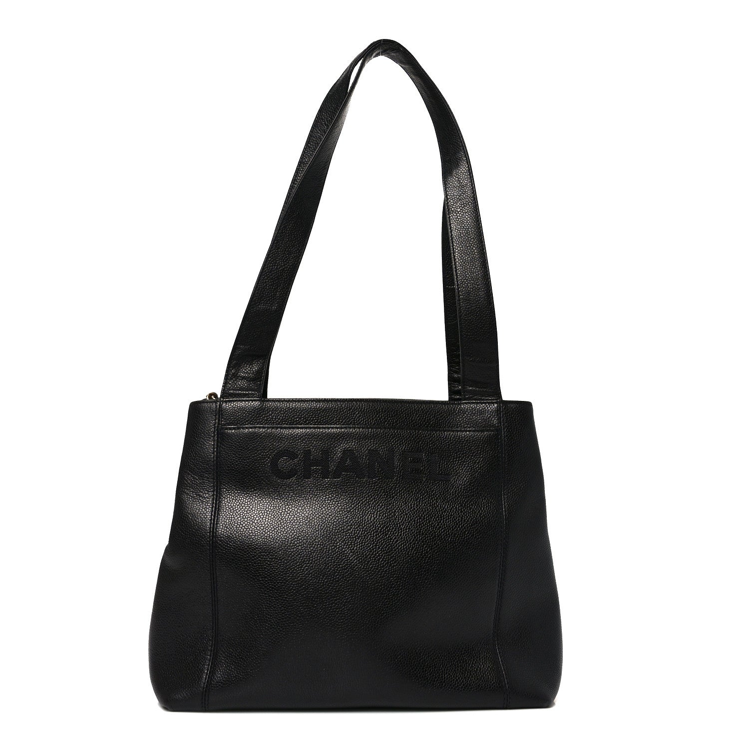 Chanel Caviar Embroidered Logo Shoulder Bag Black 1 of 10