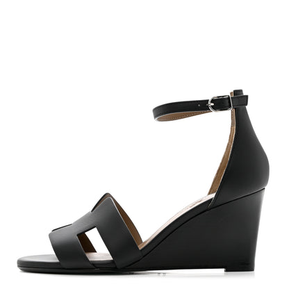 Hermes Calfskin Legend Wedge Sandals 36 Black 1 of 7