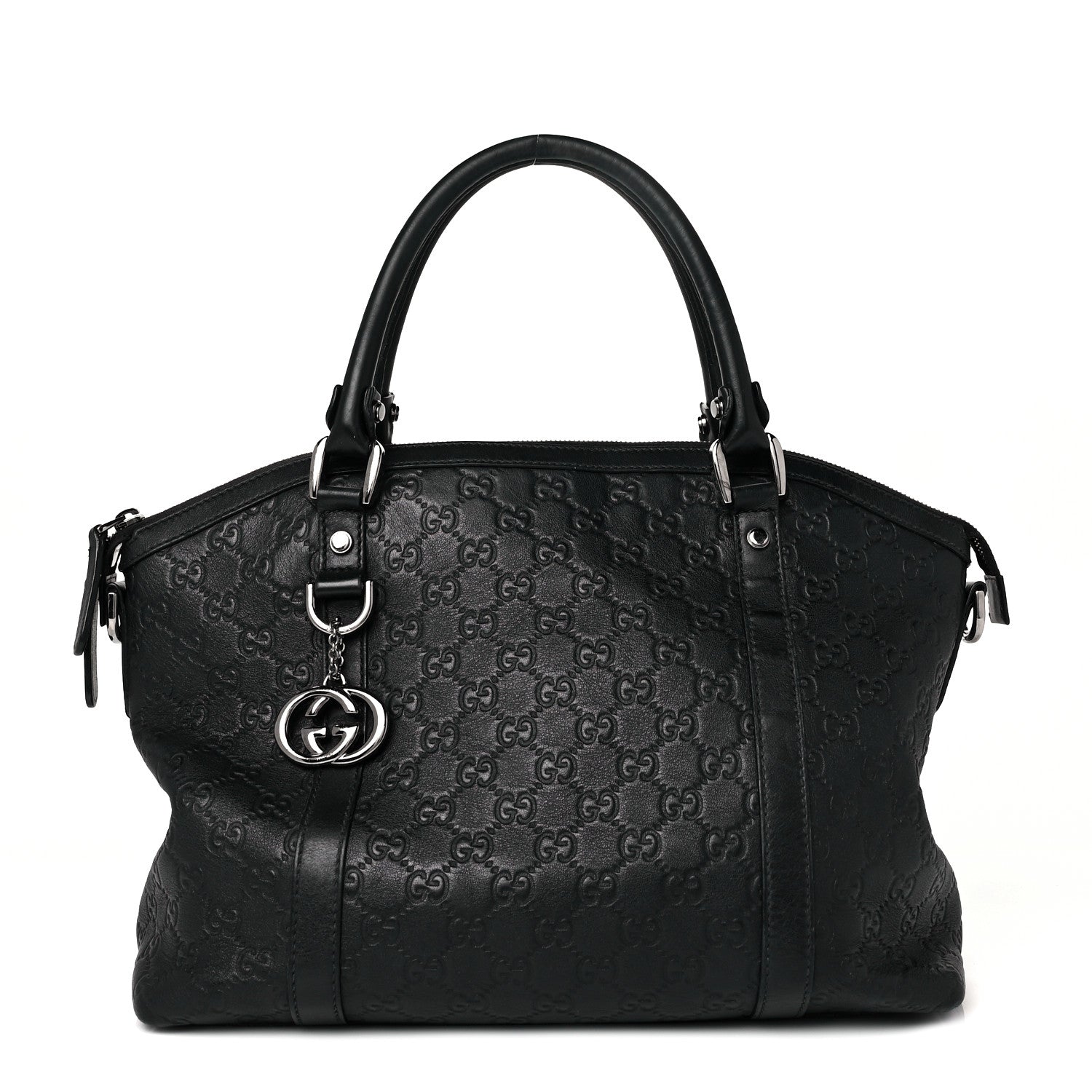 Gucci Guccissima Medium GG Charm Dome Satchel Black 2 of 8