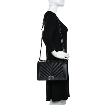 Chanel Calfskin Chevron Quilted New Medium Boy Flap Black 2 of 19