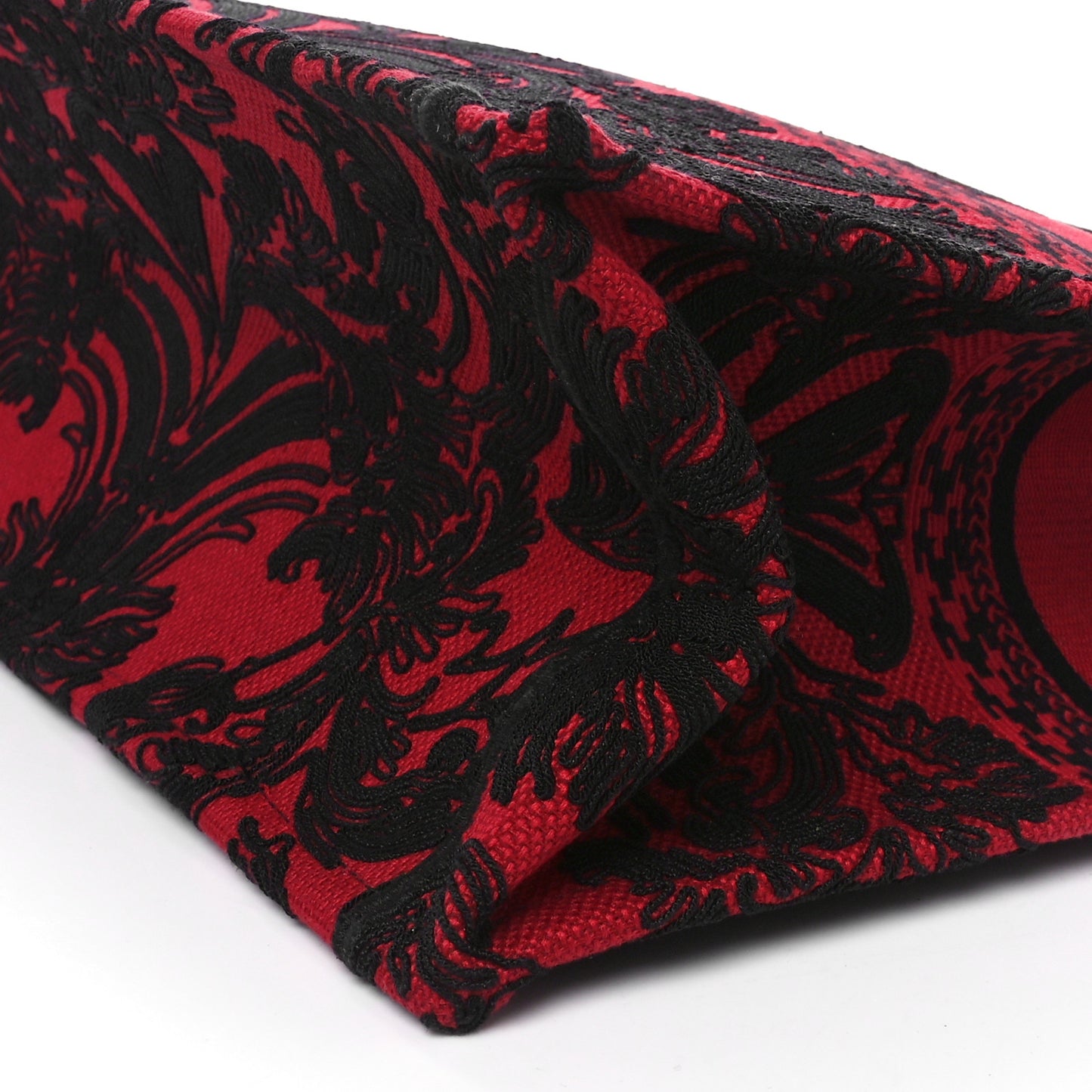 Canvas Embroidered Large Ornamental Cornely Effect Book Tote Red Black