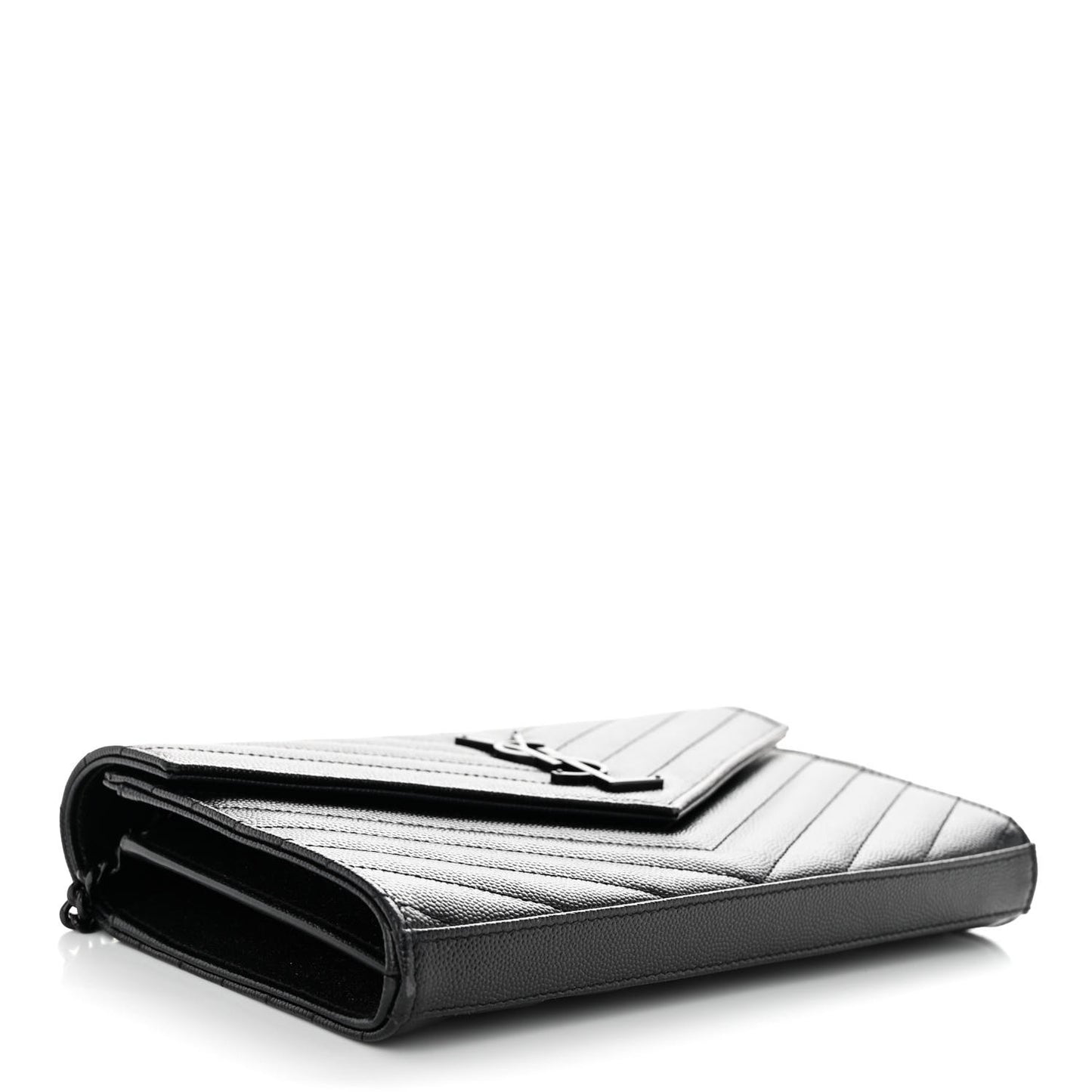 Grain De Poudre Matelasse Chevron Monogram Monochrome Chain Wallet Black