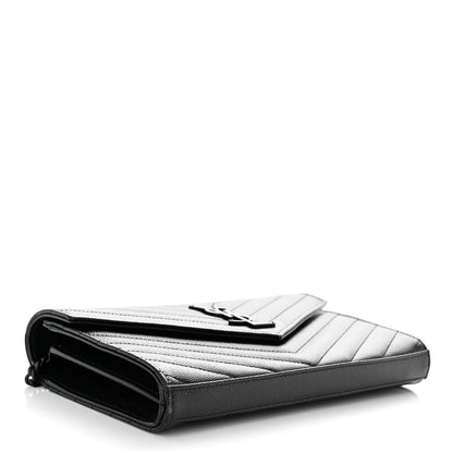 Saint Laurent Grain De Poudre Matelasse Chevron Monogram Monochrome Chain Wallet Black 3 of 9