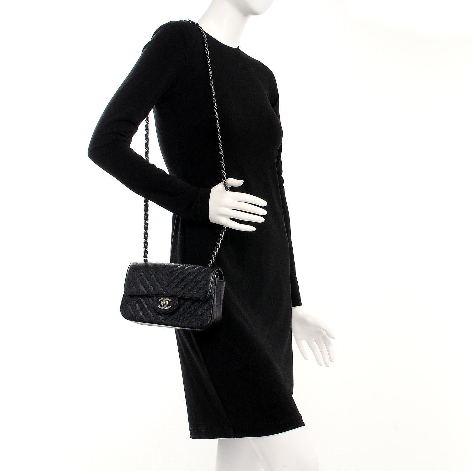 Chanel Caviar Chevron Quilted Mini Rectangular Flap Black 2 of 8