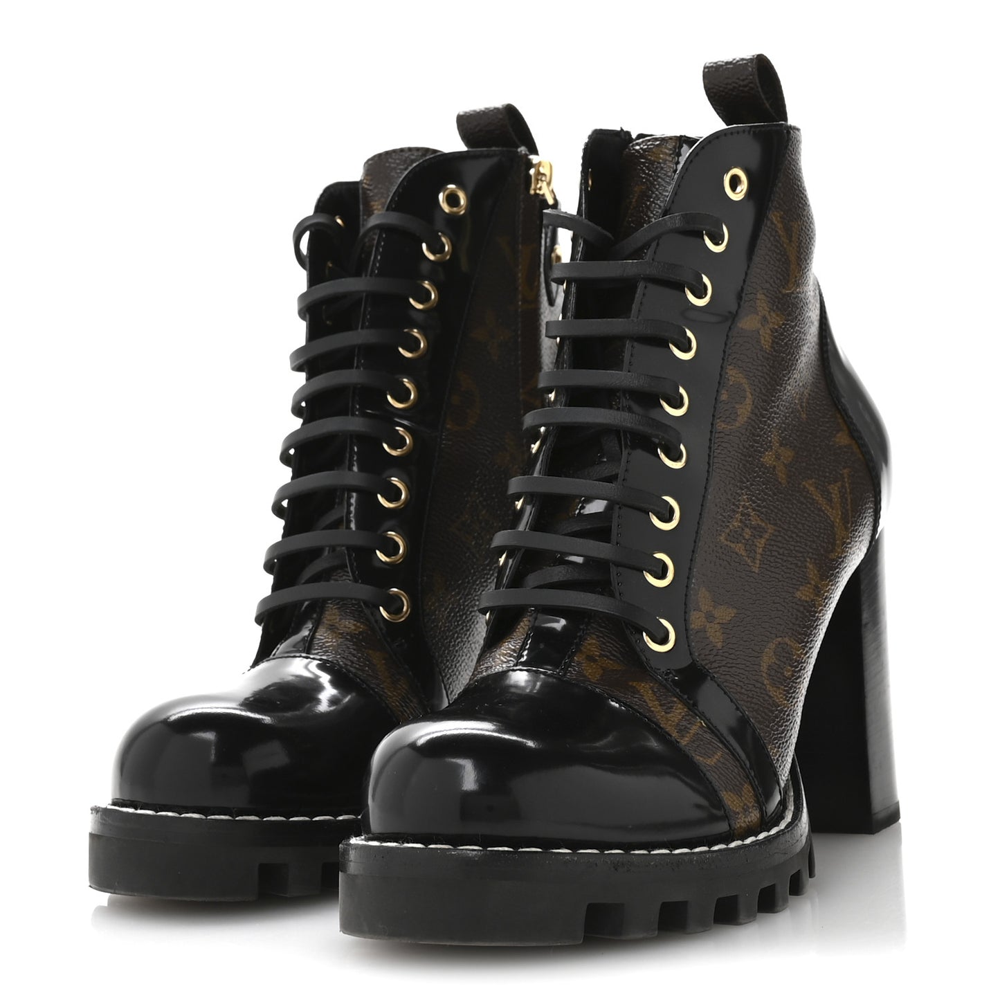 Patent Calfskin Monogram Star Trail Ankle Boots 39 Black