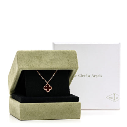 Van Cleef & Arpels 18K Rose Gold Carnelian Sweet Alhambra Pendant Necklace 6 of 6