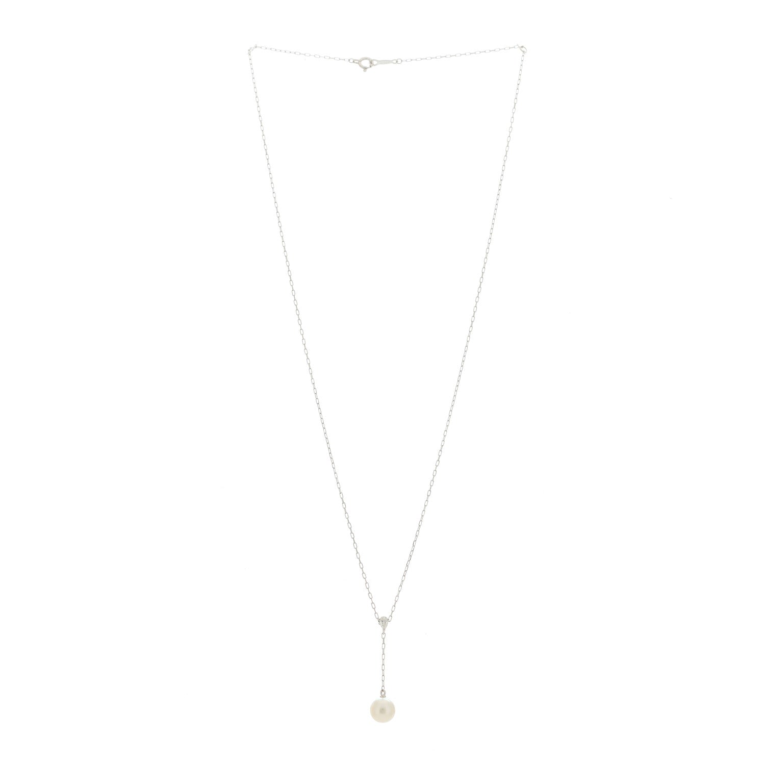Mikimoto 18K White Gold Akoya Pearl Diamond 7-7.5mm Drop Pendant Necklace 3 of 6