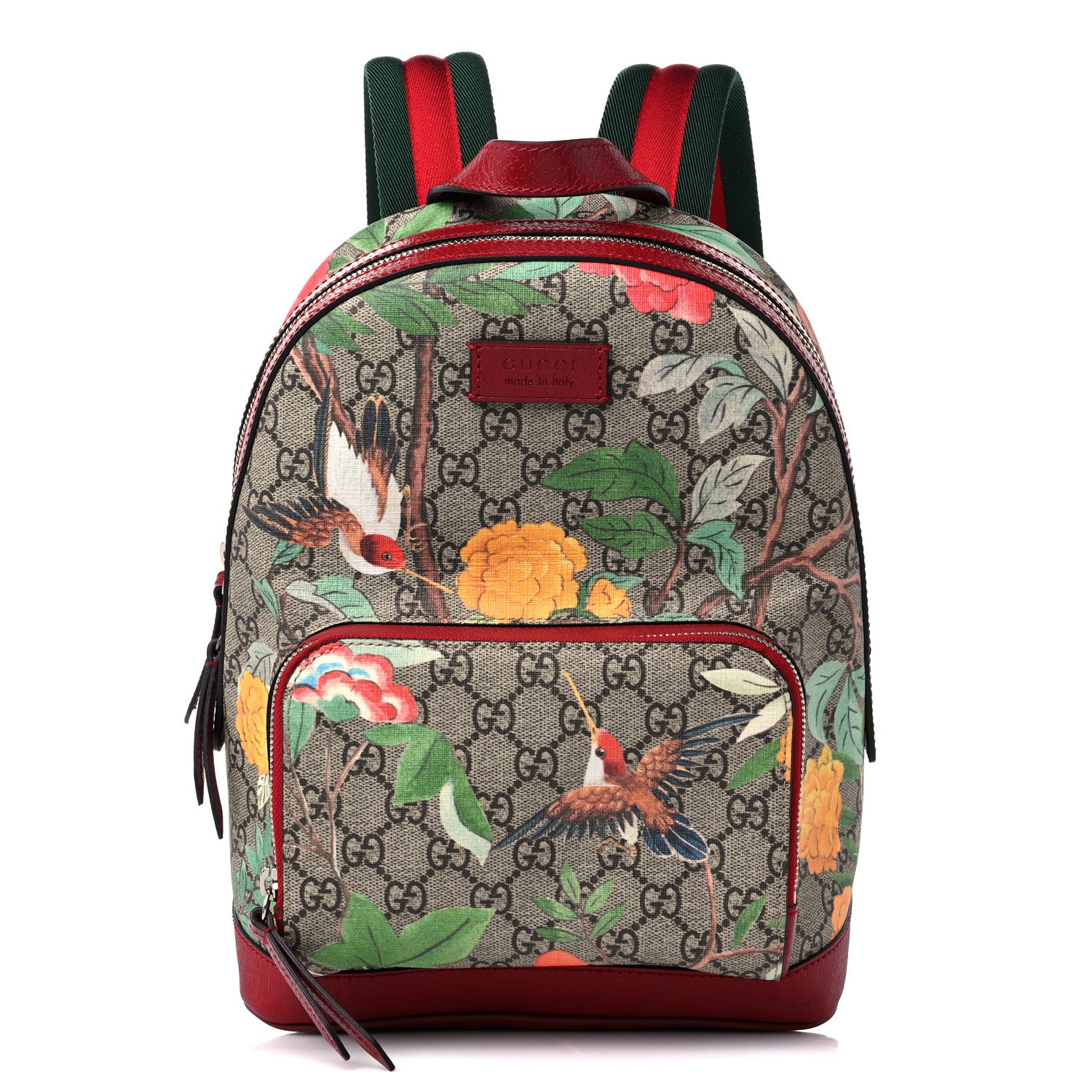 Gucci GG Supreme Monogram Tian Web Small Day Backpack Beige Multicolor Red 1 of 10