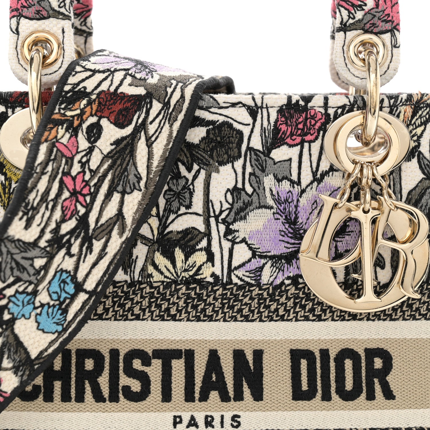 Christian Dior Canvas Embroidered Mille Fleurs Medium Lady D-Lite Multicolor 8 of 12