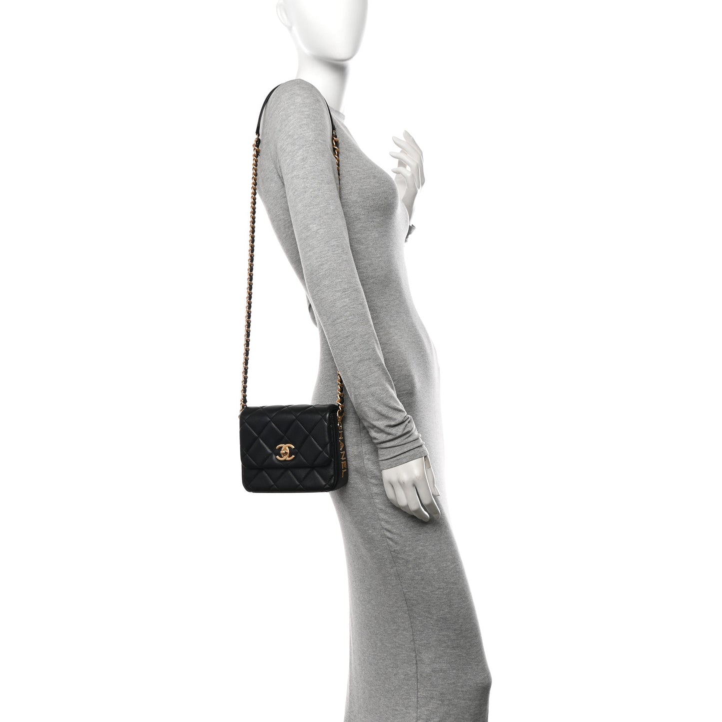 Lambskin Quilted Mini Side Note Flap Black