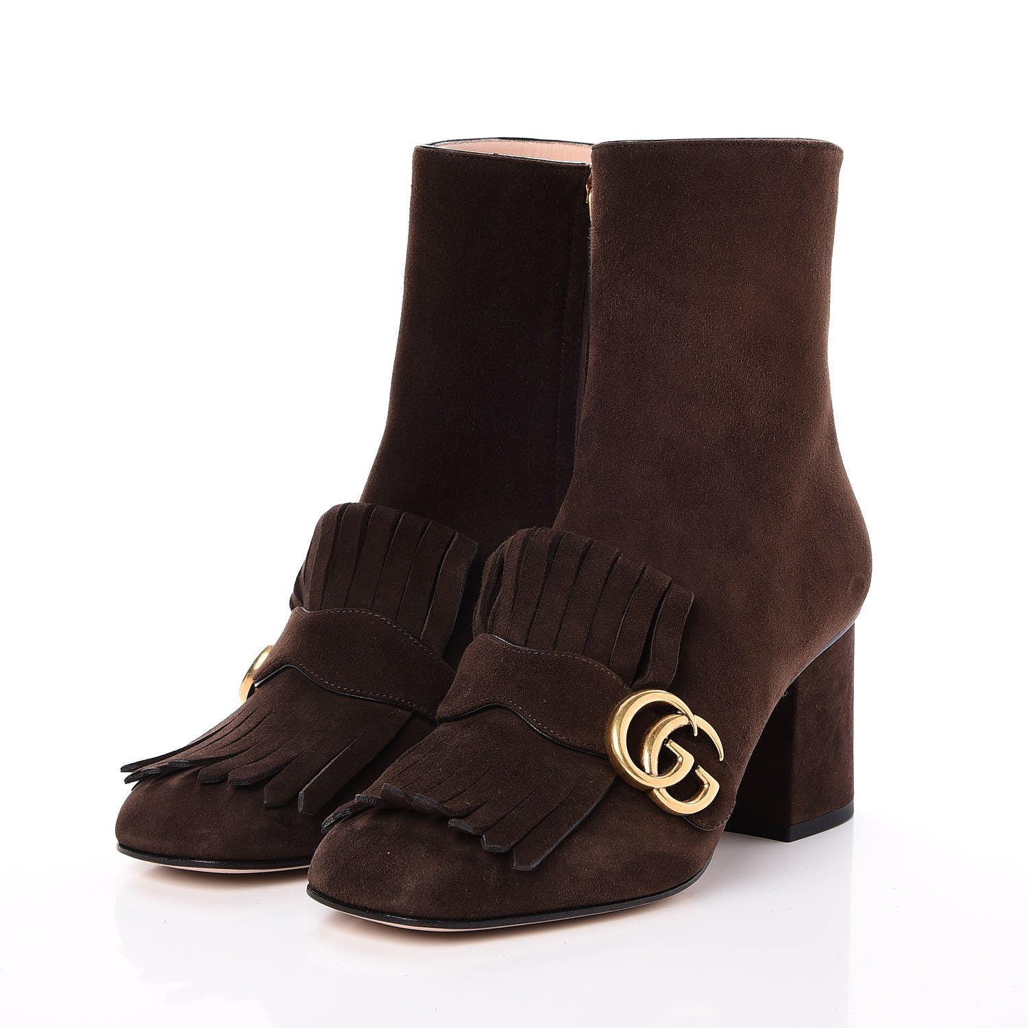 Gucci Kid Scamosciato GG Marmont Fringe 75mm Ankle Boots 38 Cocoa 3 of 8