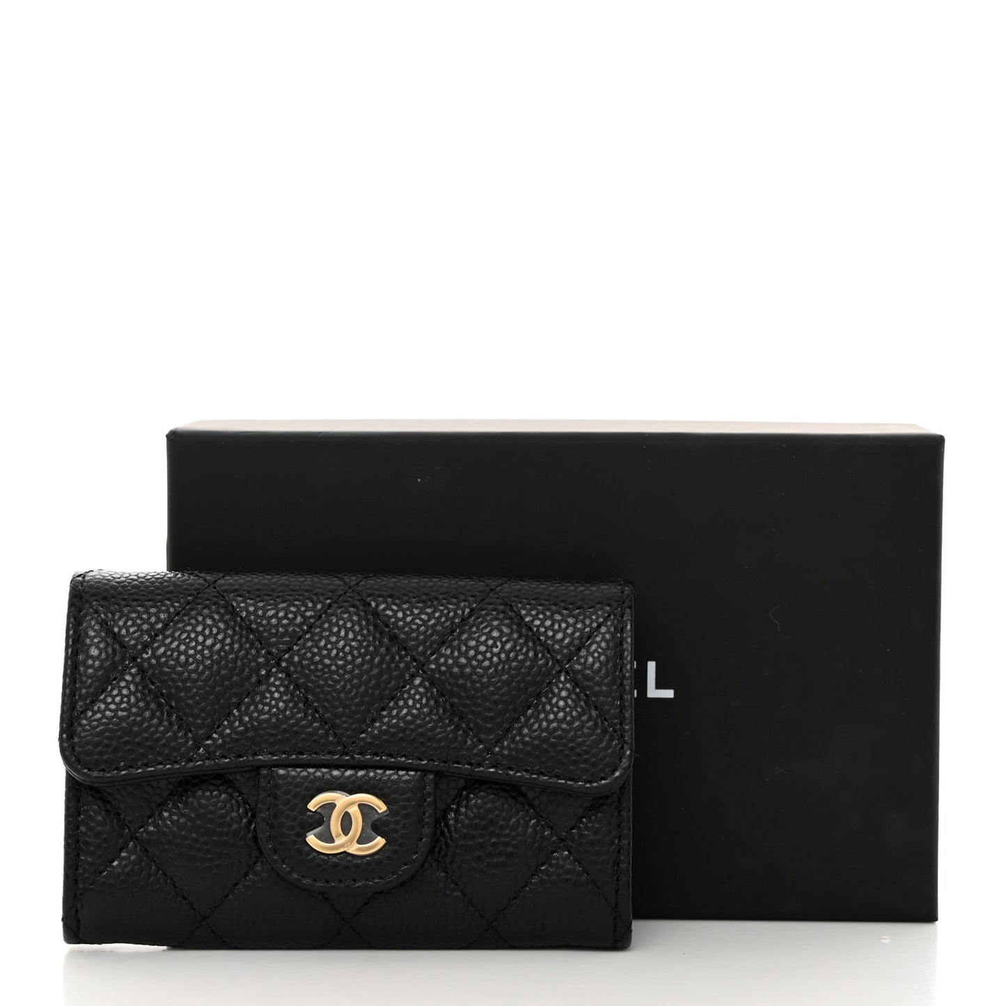 Caviar Quilted Flap Card Holder Wallet Black