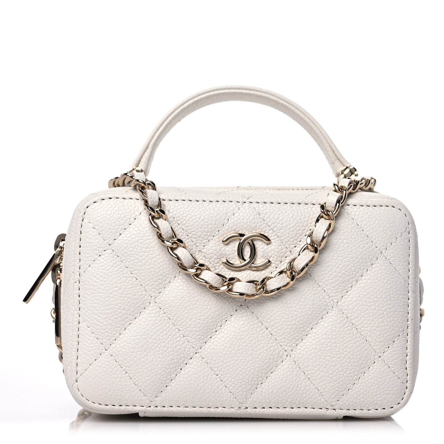 Caviar Quilted Small Top Handle Vanity Case White