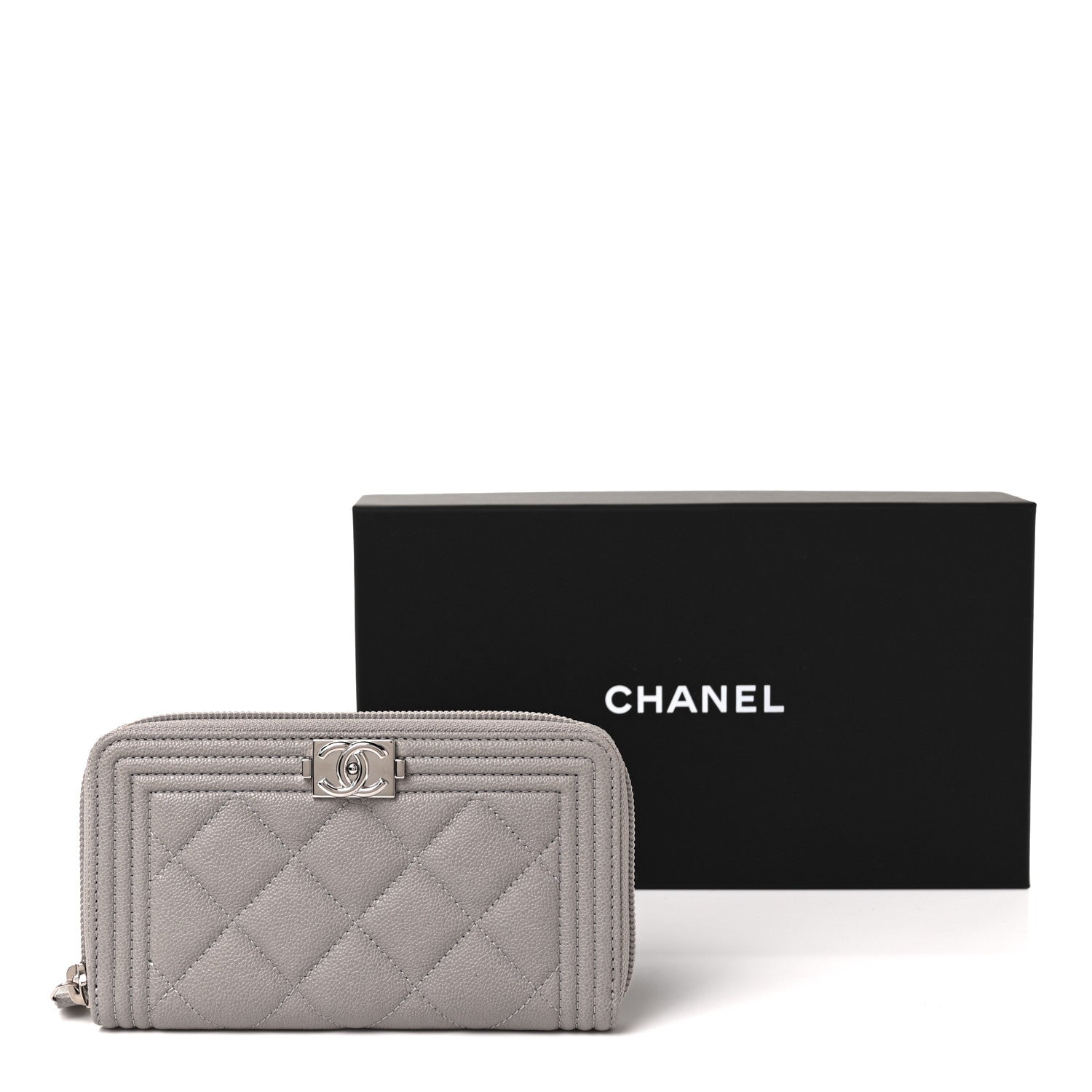 Chanel Caviar Quilted Boy Small Zip Around Wallet Grey 11 of 11