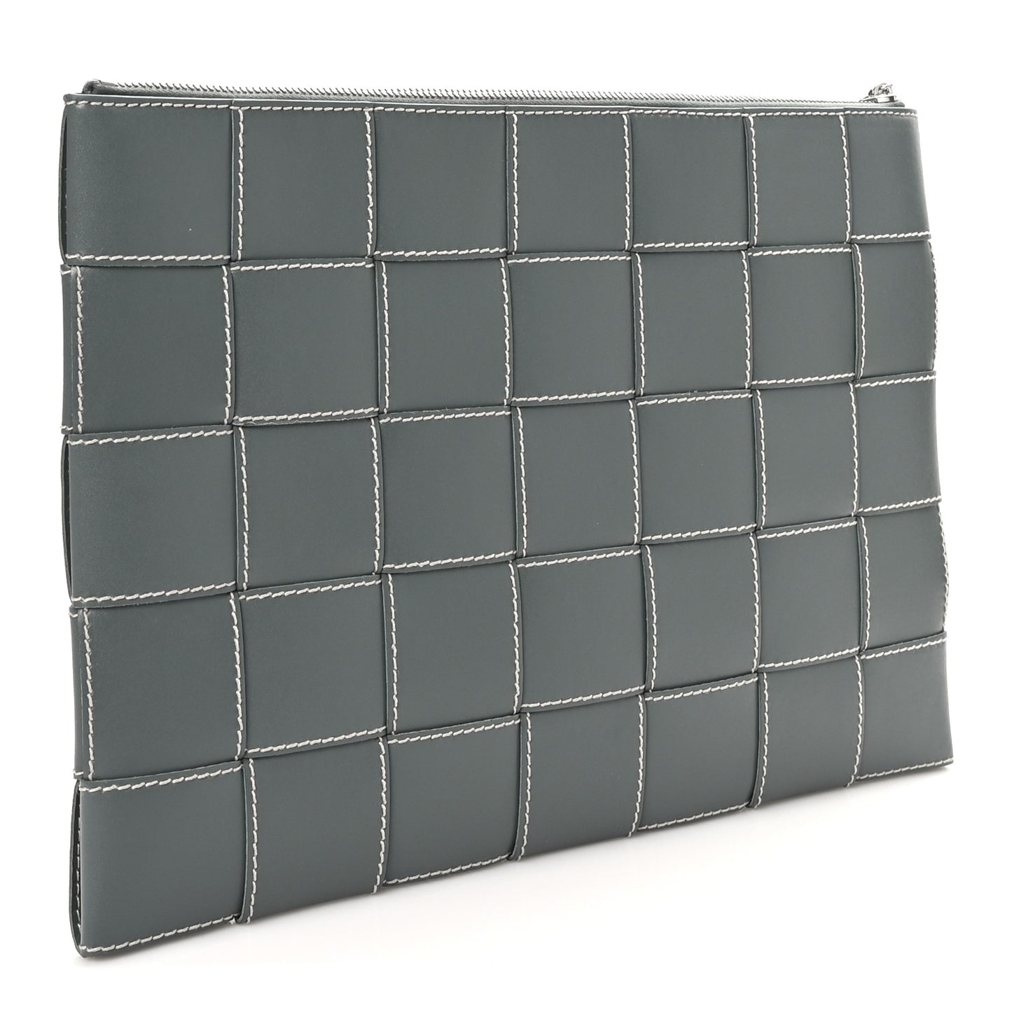 Urban Calfskin Maxi Intrecciato Large Cassette Wristlet Pouch Slate Natural