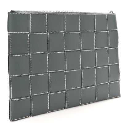 Bottega Veneta Urban Calfskin Maxi Intrecciato Large Cassette Wristlet Pouch Slate Natural 3 of 7