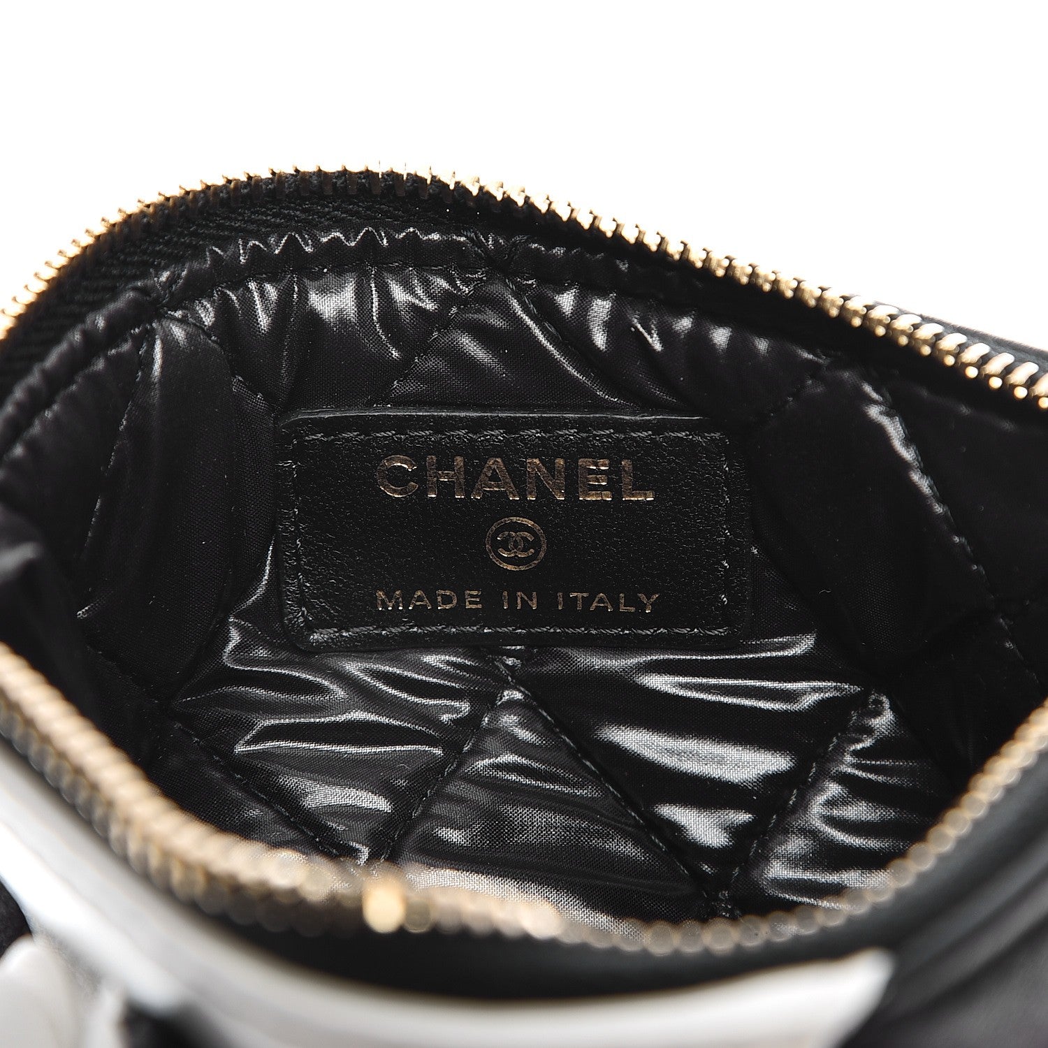 Chanel Lambskin Quilted Small Camellia Cosmetic Pouch Black White 6 of 8