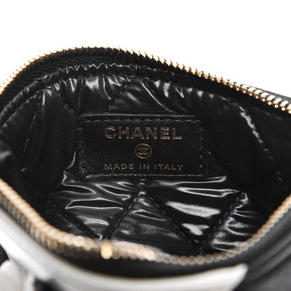 Chanel Lambskin Quilted Small Camellia Cosmetic Pouch Black White 6 of 8