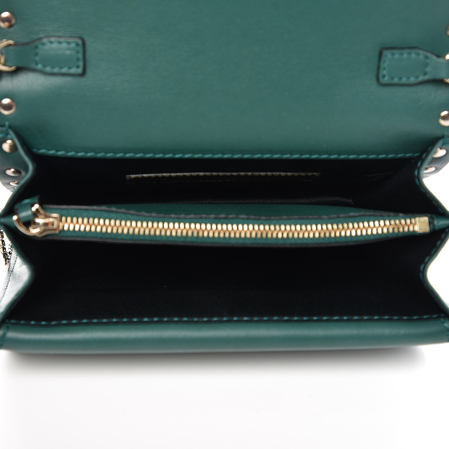 Valentino Garavani Calfskin Panther Mini Rockstud Wallet on Chain Emerald 5 of 7