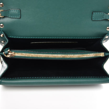 Valentino Garavani Calfskin Panther Mini Rockstud Wallet on Chain Emerald 5 of 7