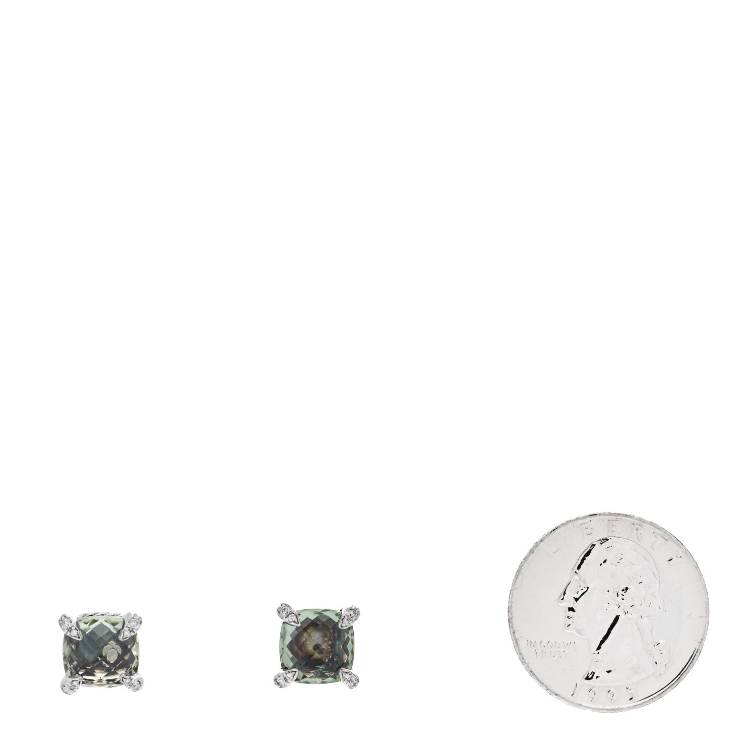 David Yurman Sterling Silver Diamond Prasiolite 9mm Chatelaine Earrings 2 of 5