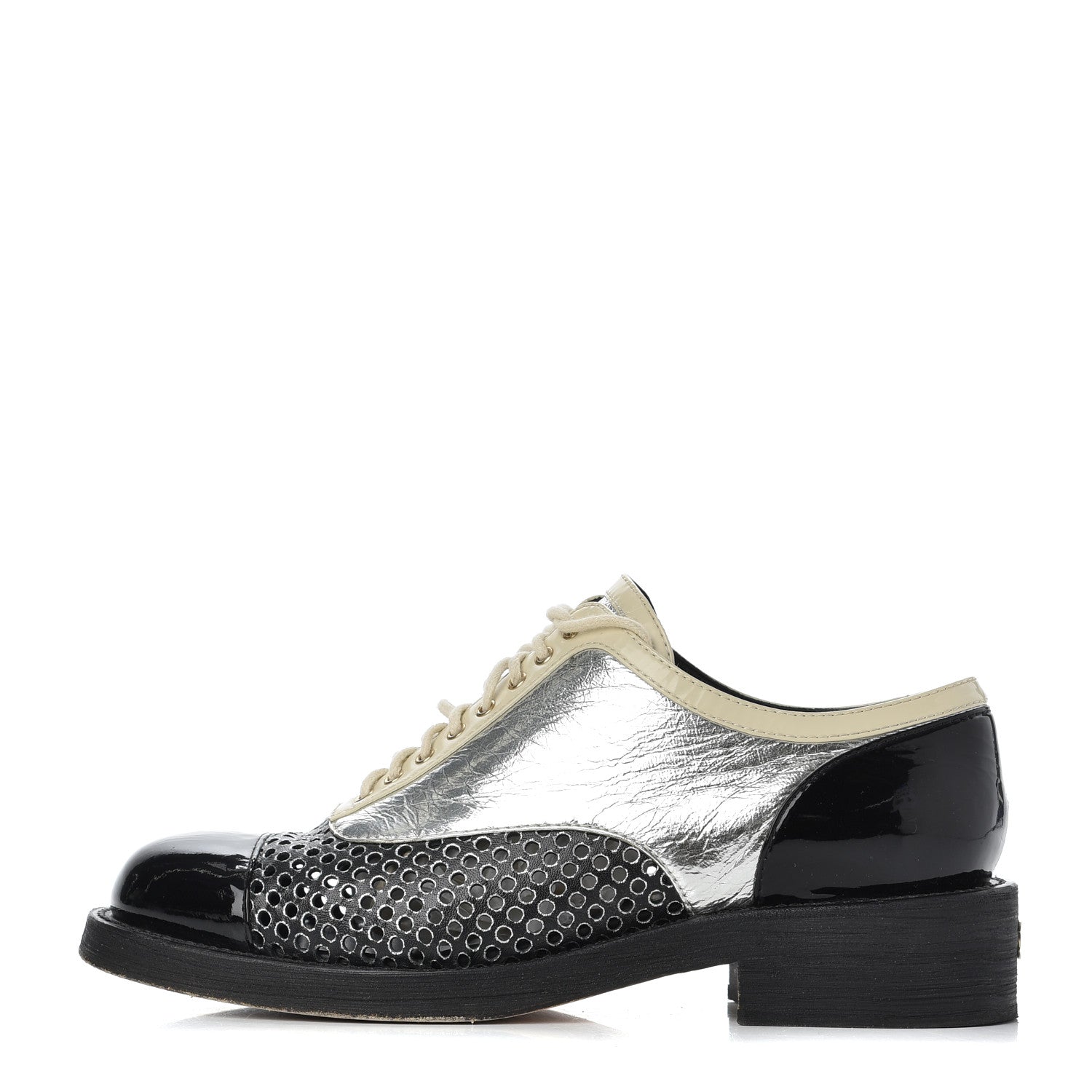 Chanel Metallic Crumpled Lambskin CC Lace Up Oxfords 36.5 1 of 20
