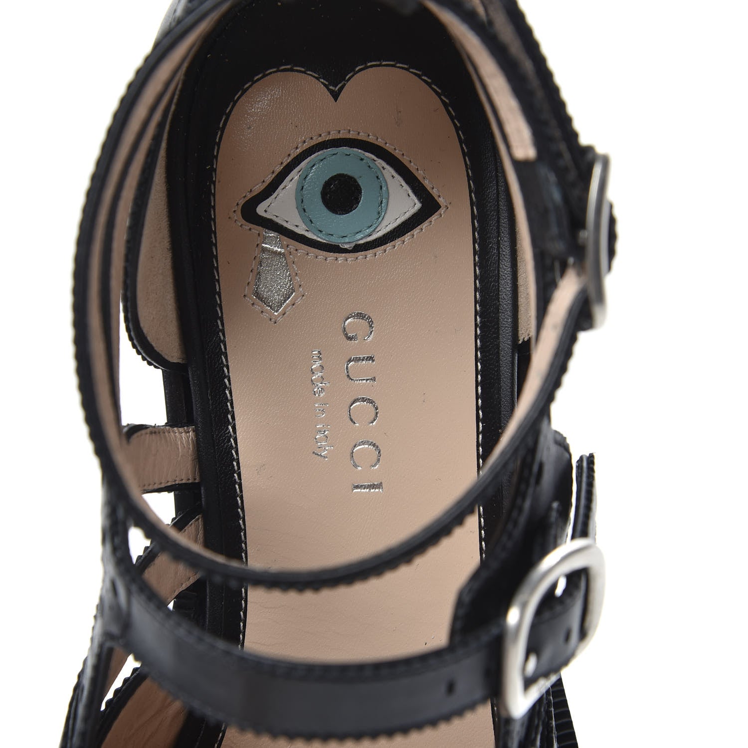 Gucci Calfskin Bee Embroidered Womens Queercore Brogue Wingtip Monk Strap Loafers 38 Black 6 of 8