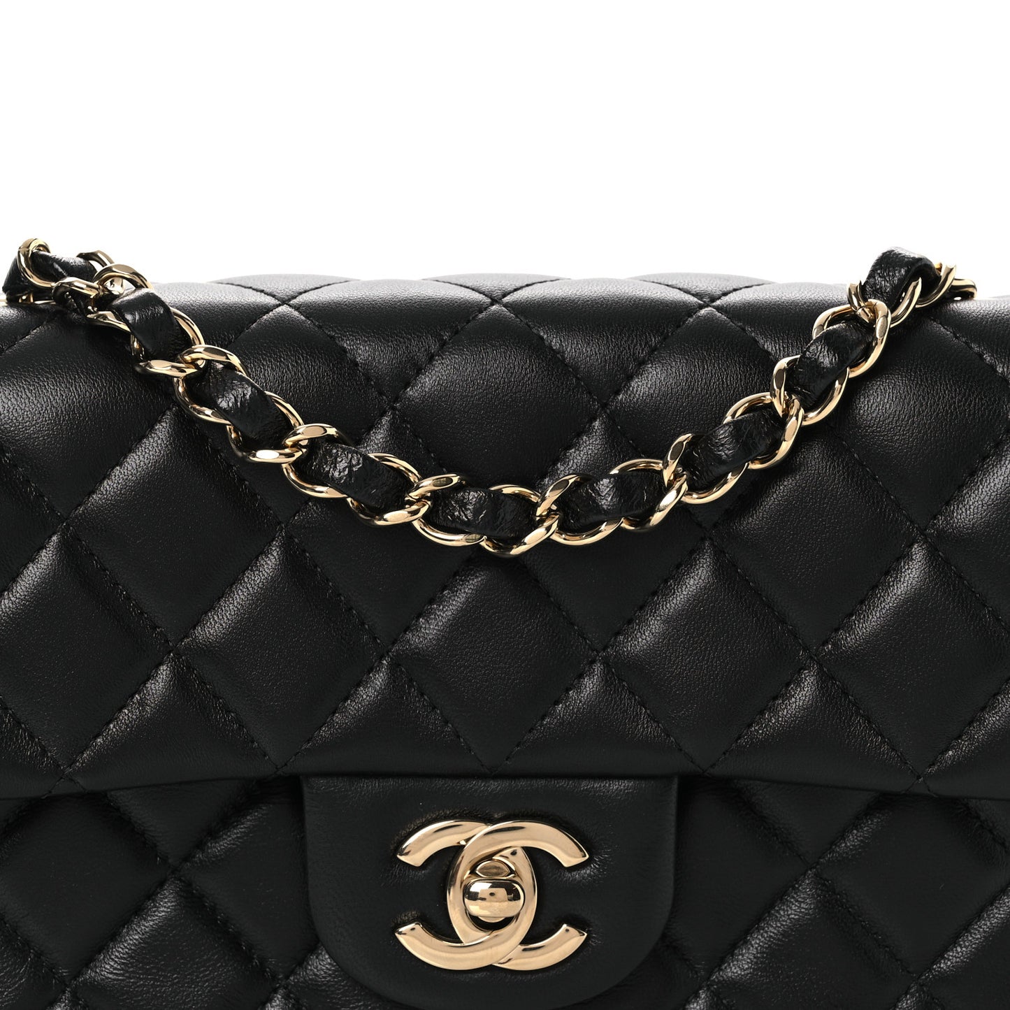 Lambskin Quilted Mini Rectangular Flap Black