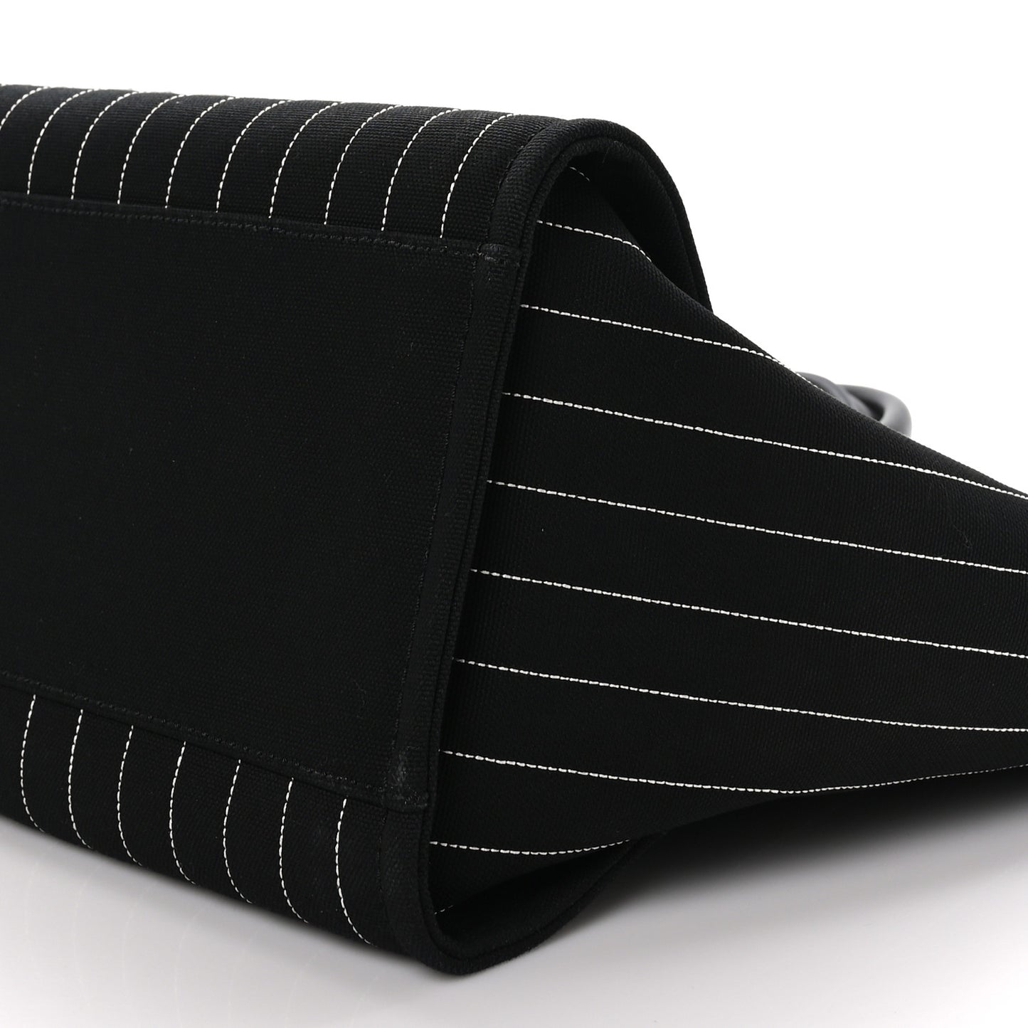 Canvas Calfskin Striped Medium Deauville Tote Black White