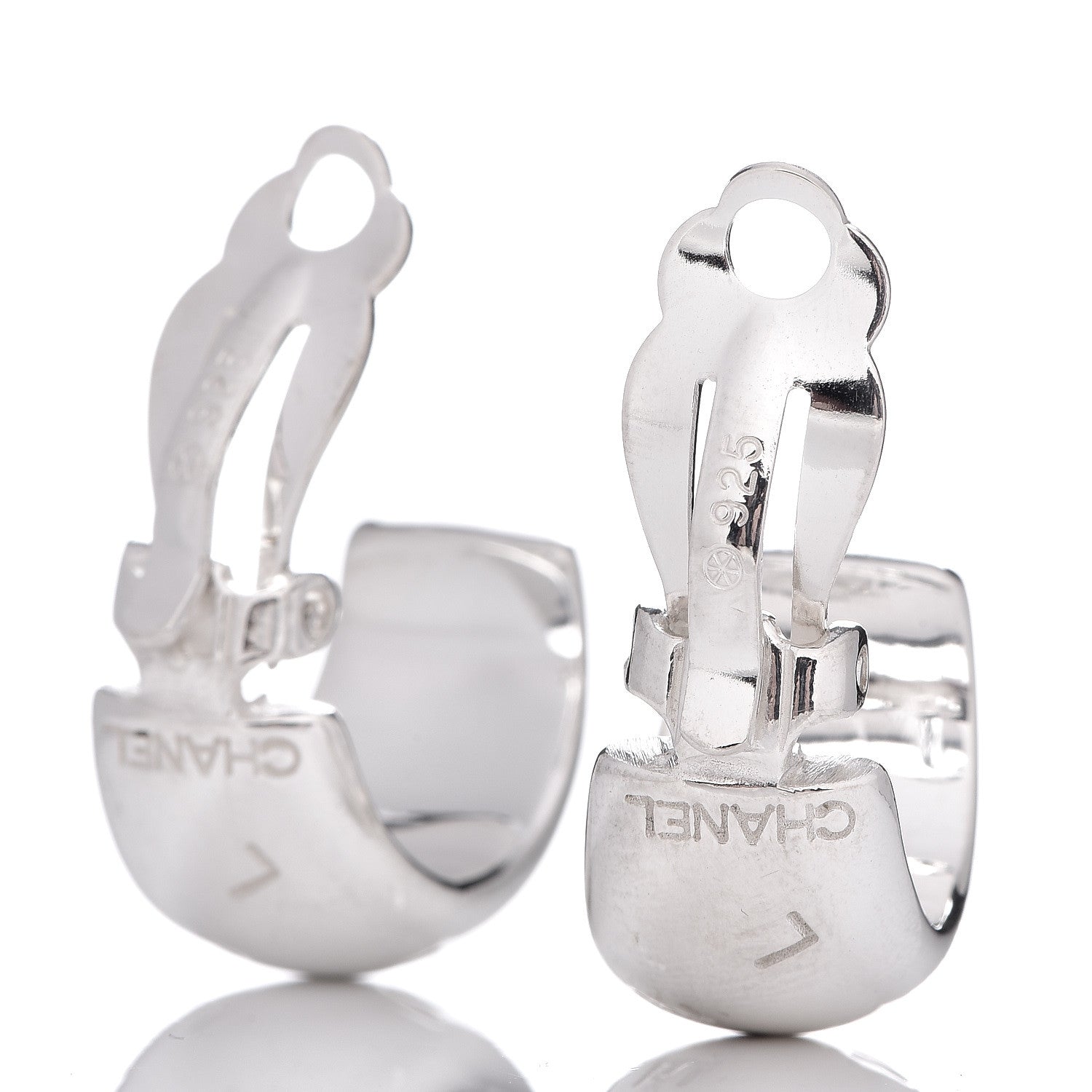 Chanel Sterling Silver Logo Clip-On Earrings 3 of 5