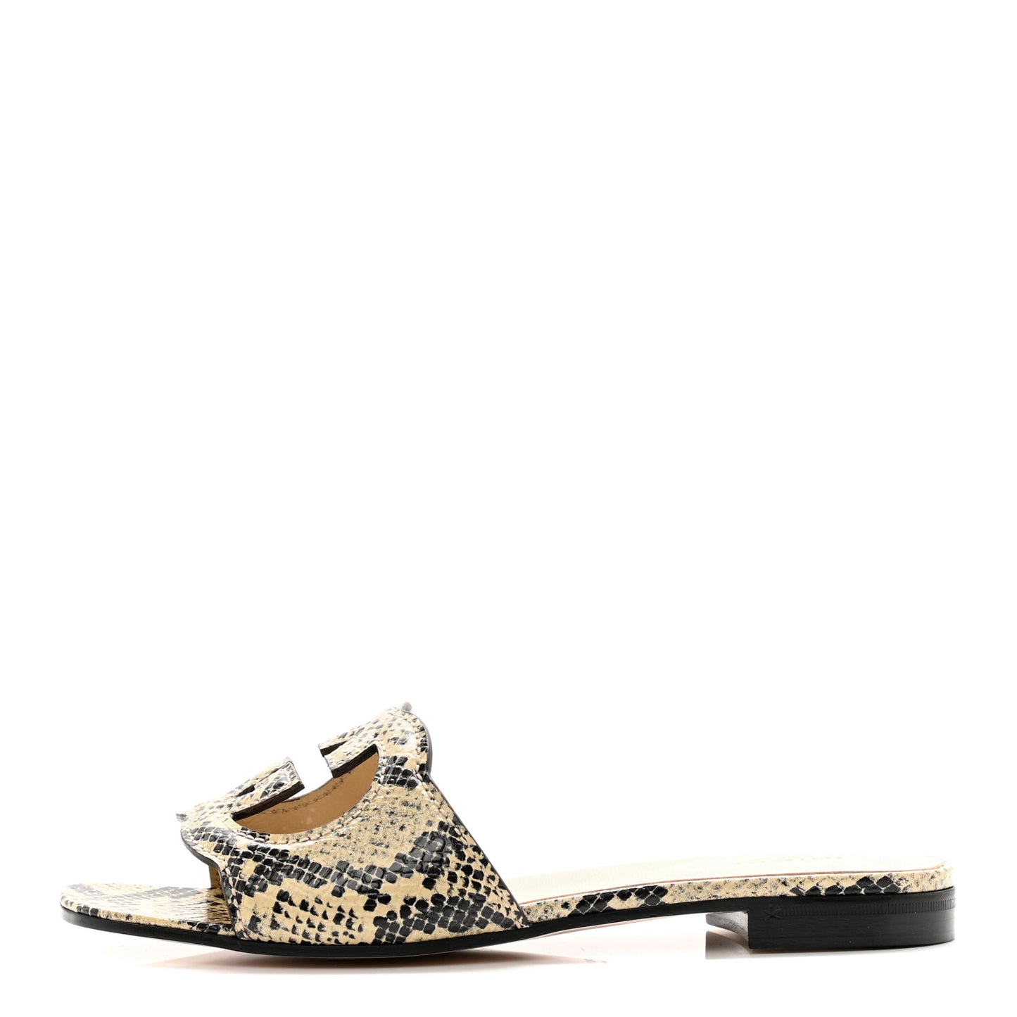 Calfskin Python Print Interlocking G Cut Out Slide Sandals 37.5 Beige Avana