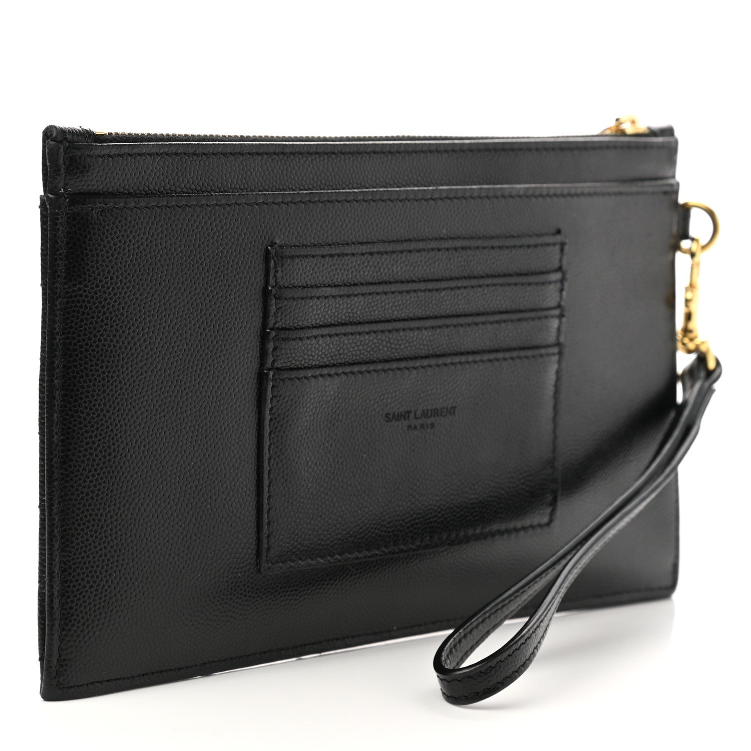 Saint Laurent Grain De Poudre Chevron Monogram Large Bill Pouch Black 3 of 8