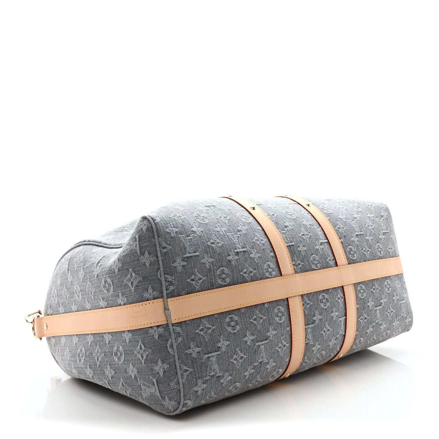 Louis Vuitton Denim Monogram Flowers Keepall Bandouliere 50 Blue Grey 3 of 8