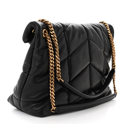 Saint Laurent Lambskin Quilted Medium Loulou Puffer Monogram Chain Satchel Black 3 of 10