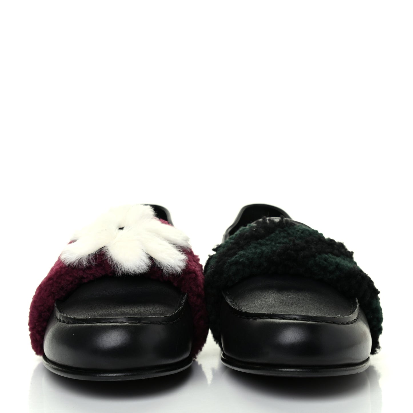 Vitello Shearling Mink Slip On Loafers 38 Black