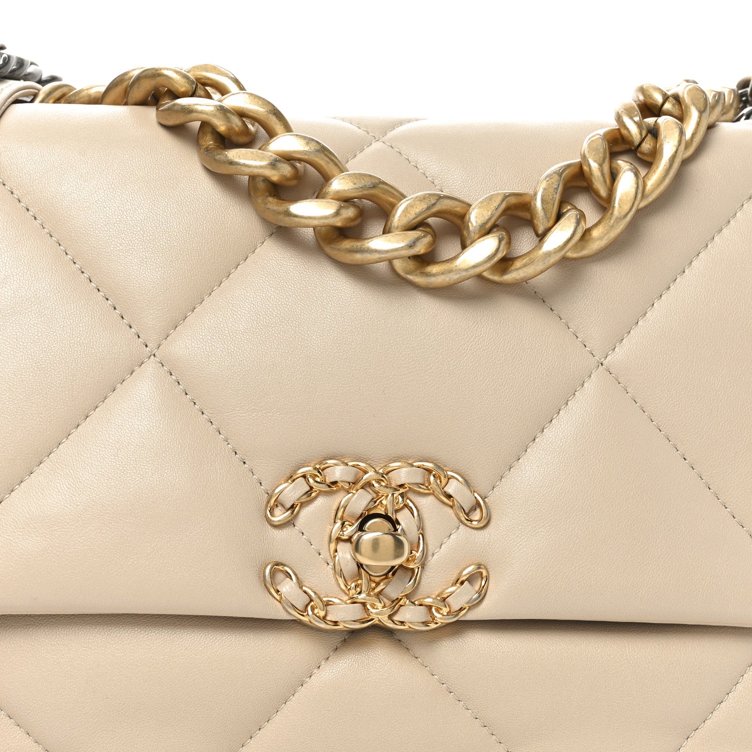Chanel Lambskin Quilted Large Chanel 19 Flap Beige 8 of 10